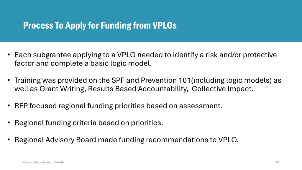 process to apply for funding from vplos
