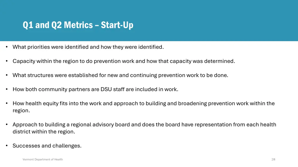 q1 and q2 metrics start up