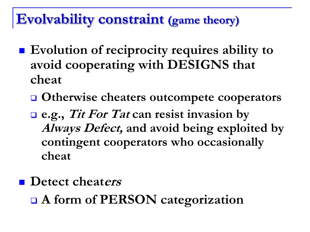 evolvability constraint game theory
