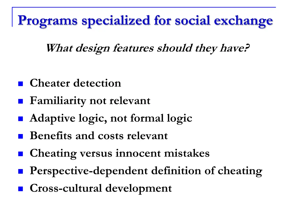 programs specialized for social exchange