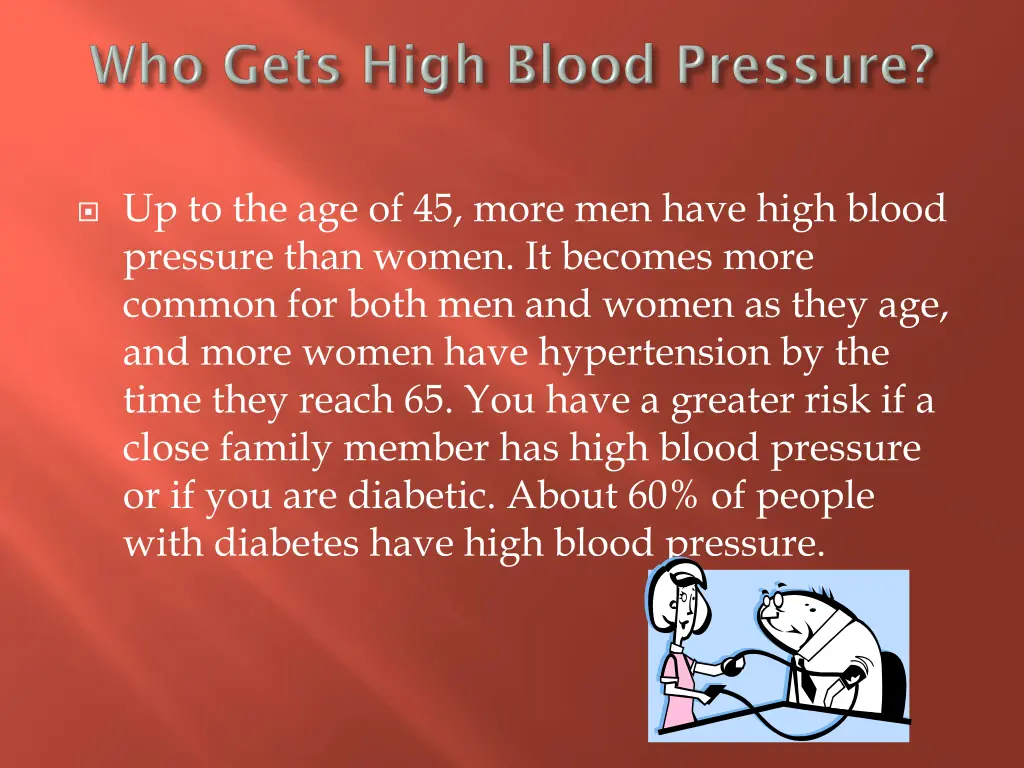 up to the age of 45 more men have high blood