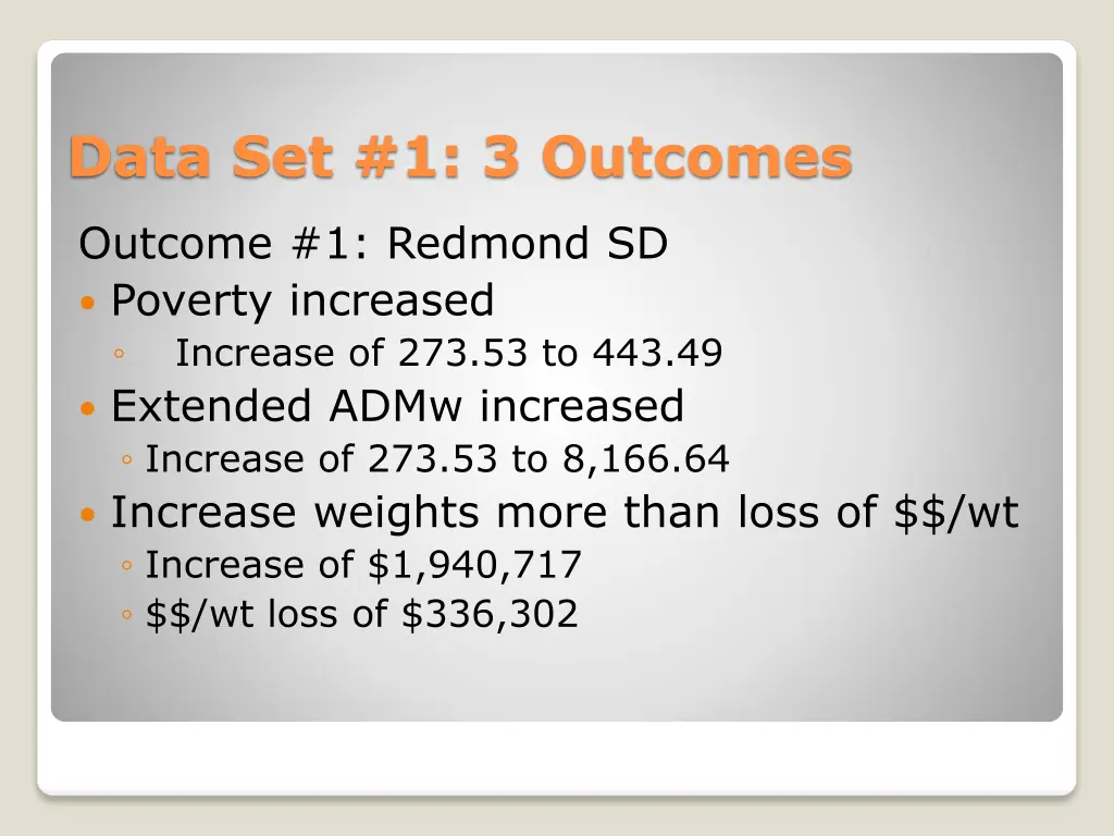 data set 1 3 outcomes 1