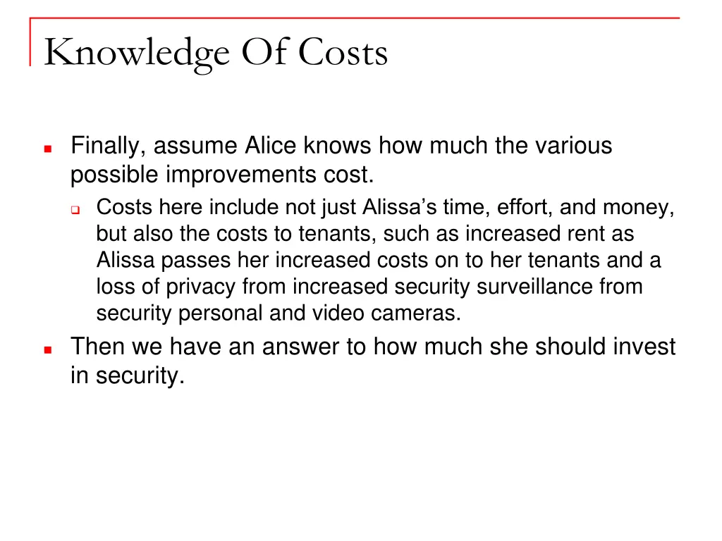 knowledge of costs