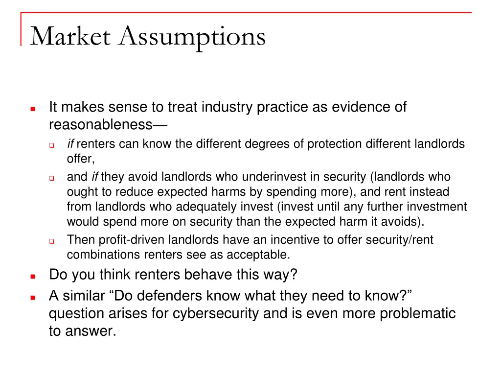 market assumptions