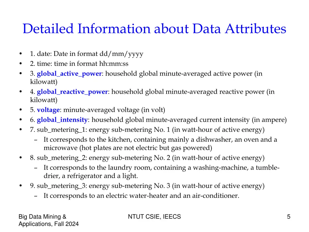 detailed information about data attributes