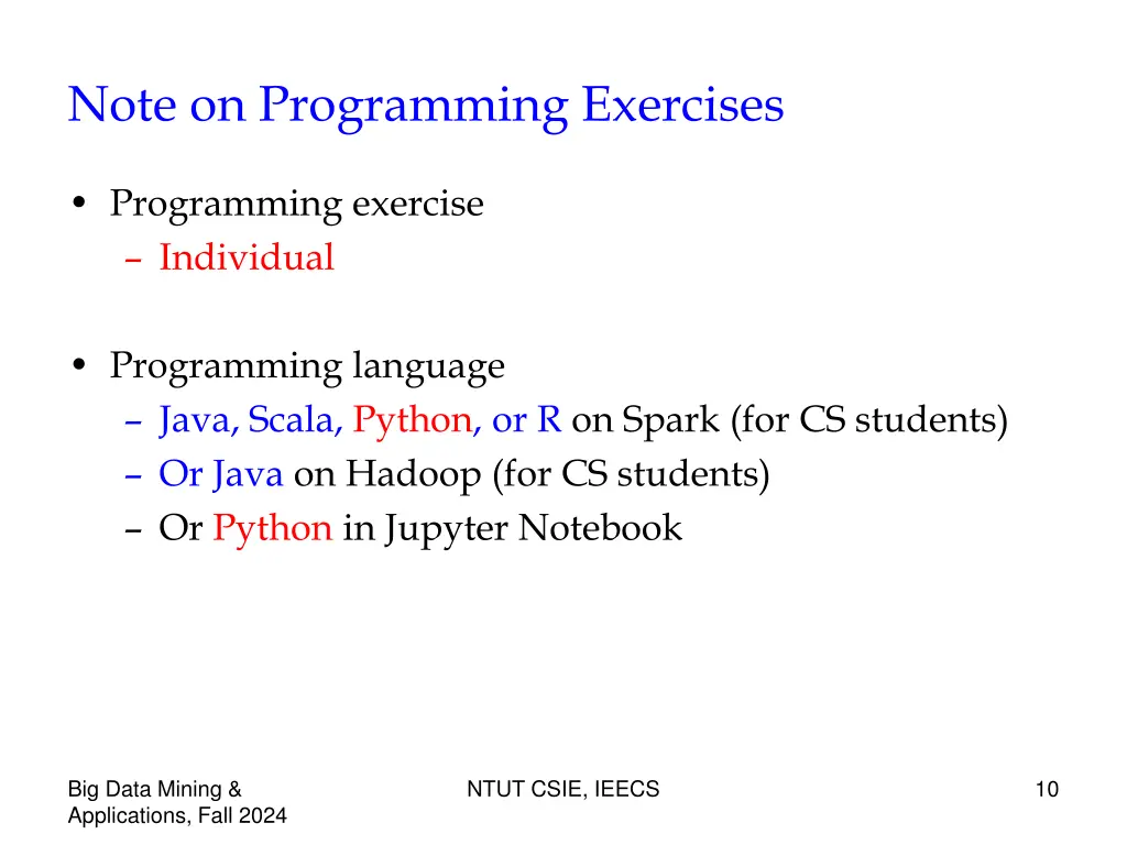 note on programming exercises