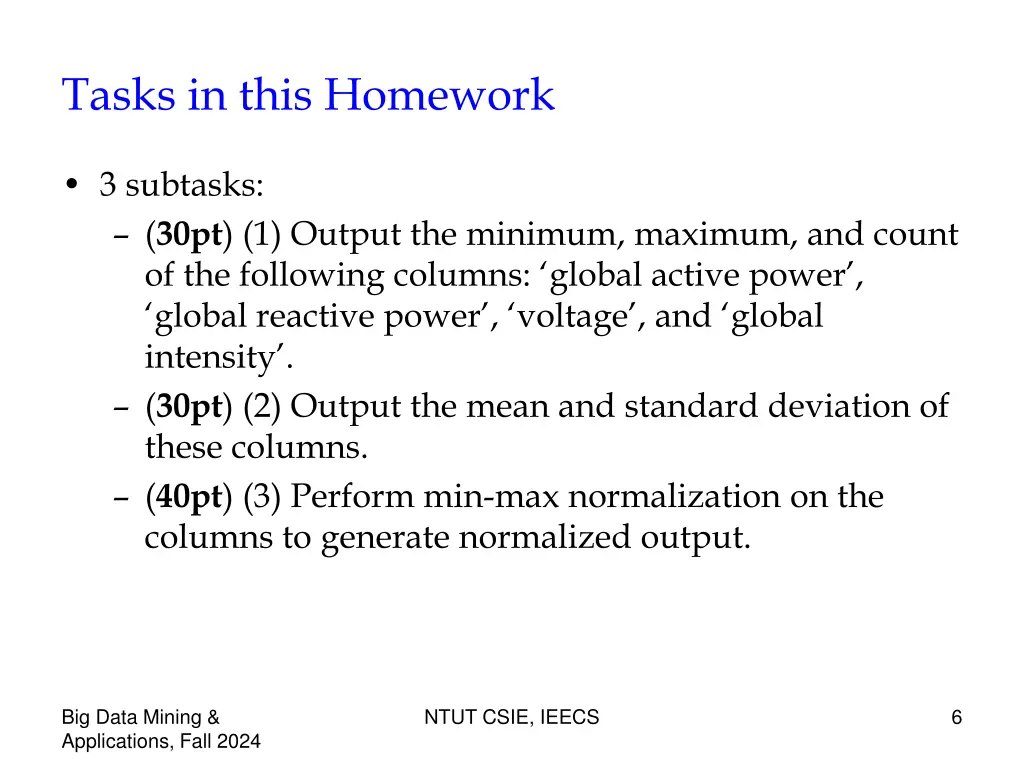 tasks in this homework