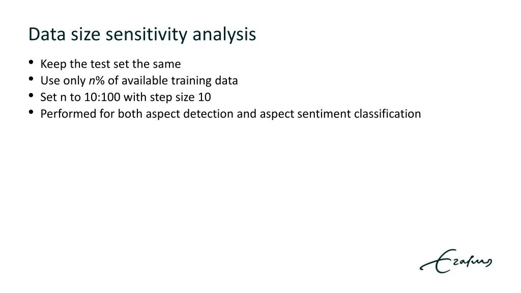 data size sensitivity analysis keep the test