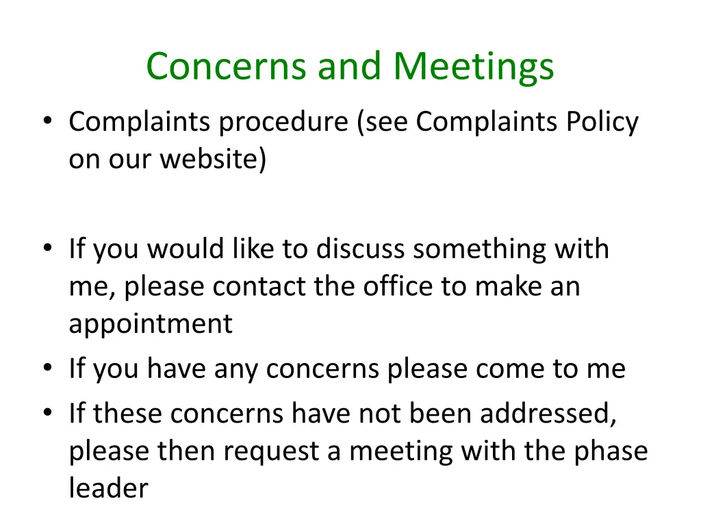 concerns and meetings complaints procedure