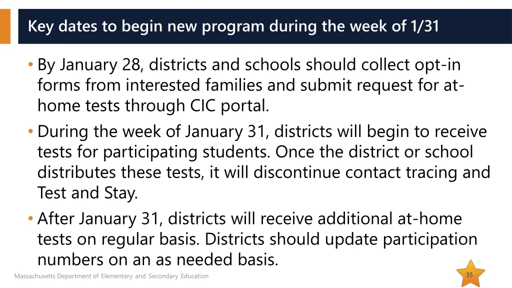 key dates to begin new program during the week