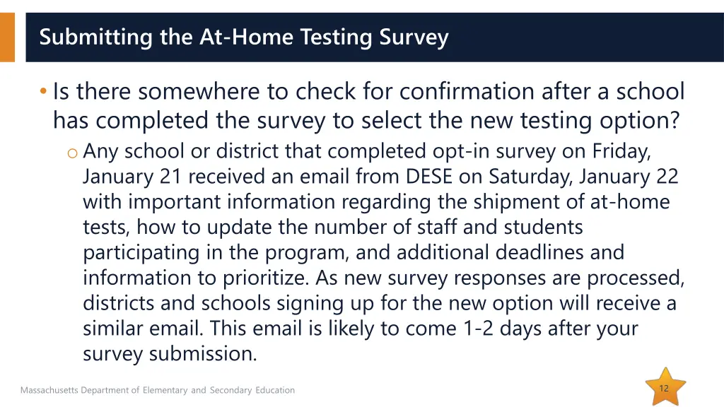 submitting the at home testing survey