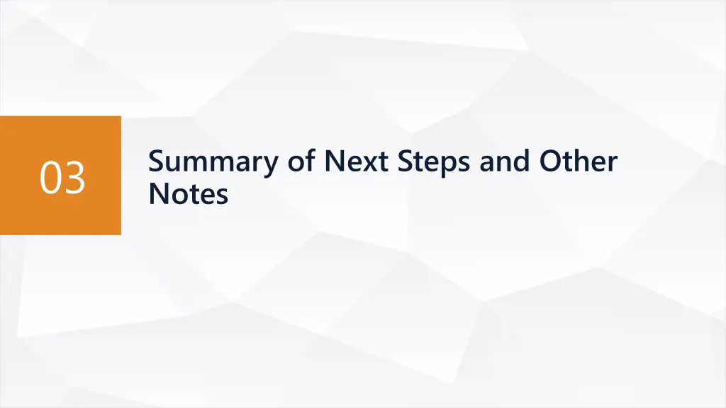 summary of next steps and other notes