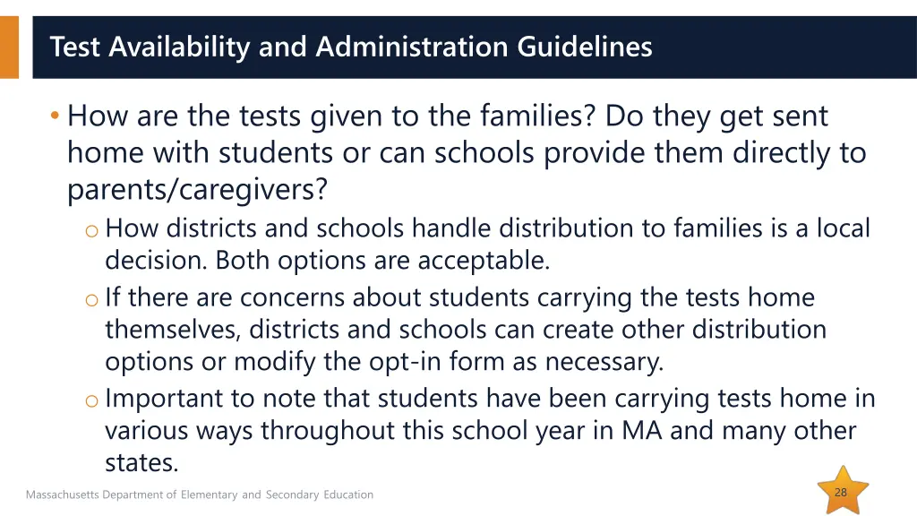 test availability and administration guidelines
