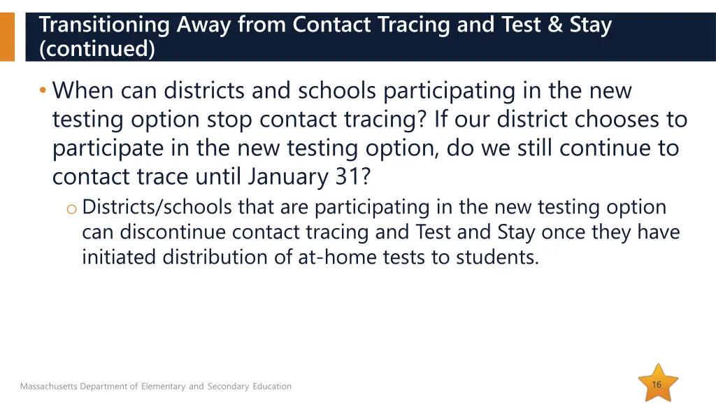 transitioning away from contact tracing and test 1
