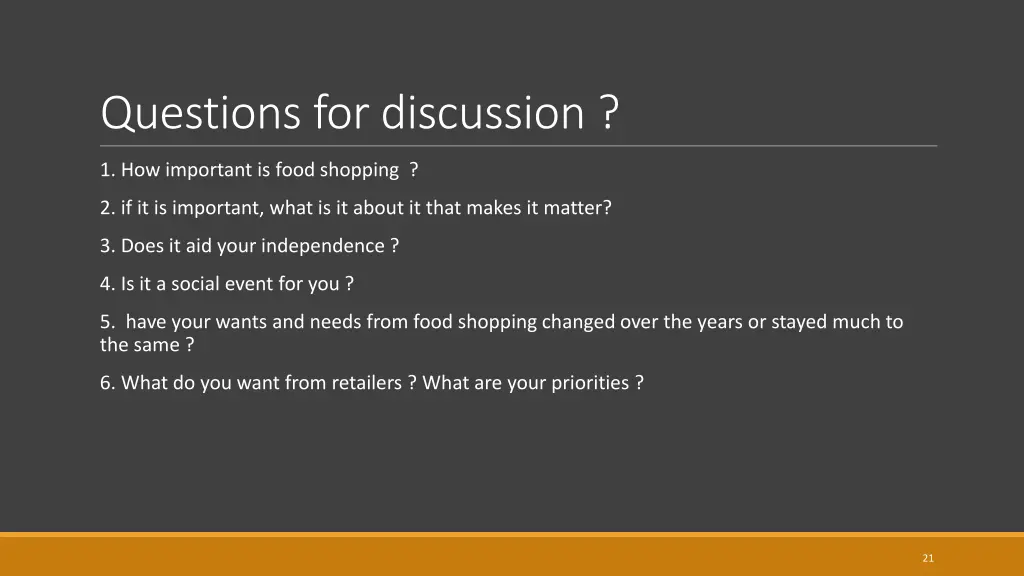 questions for discussion