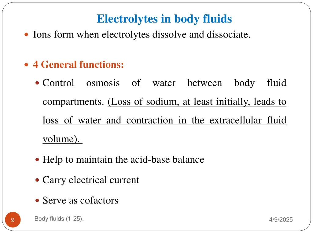 electrolytes in body fluids