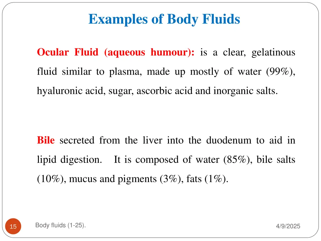 examples of body fluids