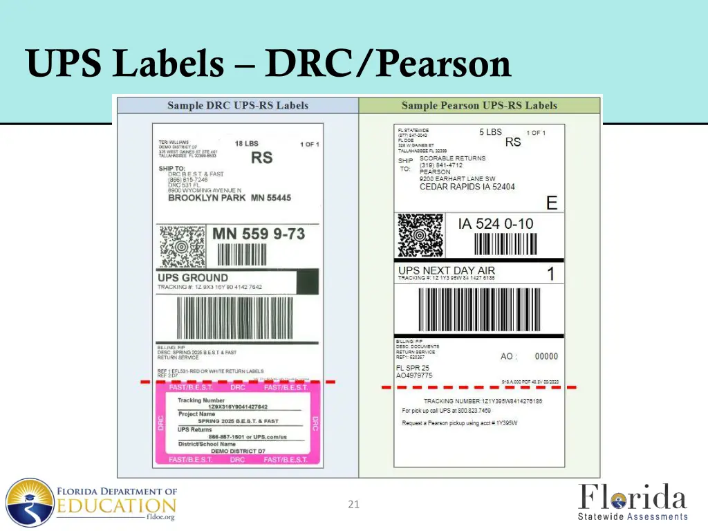 ups labels drc pearson