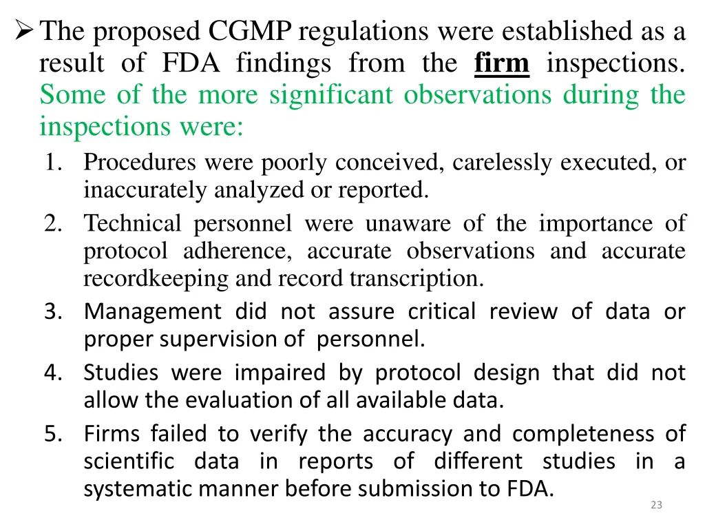 the proposed cgmp regulations were established
