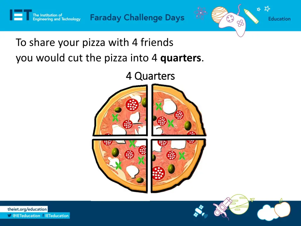to share your pizza with 4 friends you would