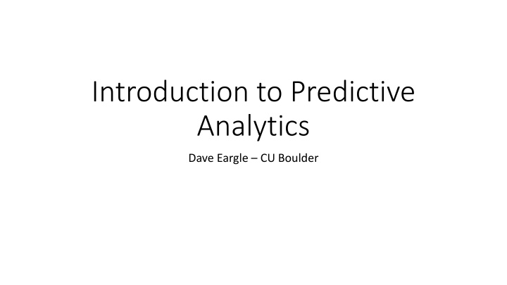 introduction to predictive analytics