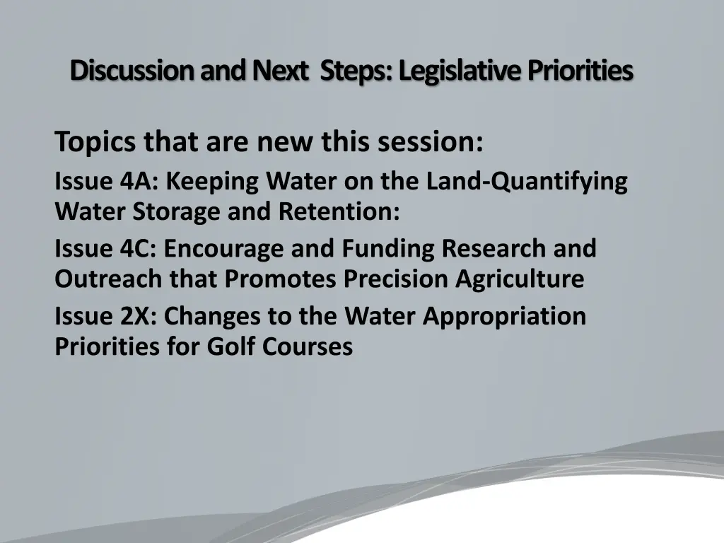 discussion and next steps legislative priorities 2