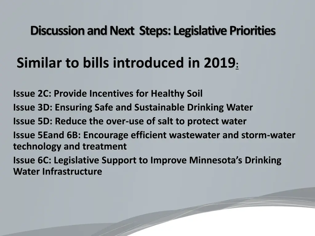 discussion and next steps legislative priorities
