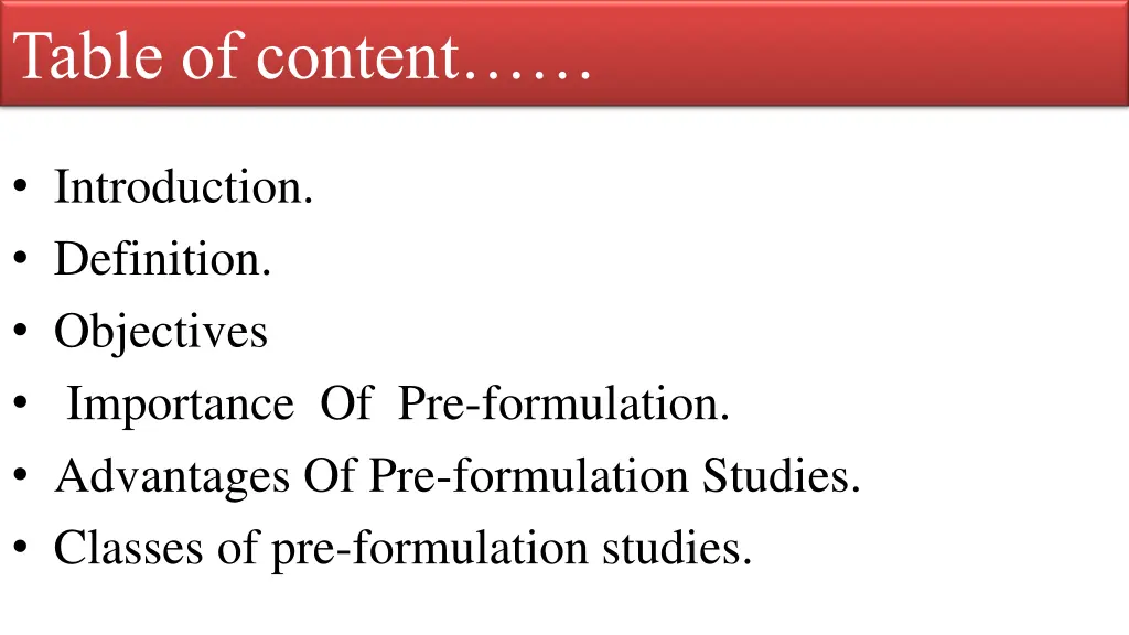 table of content