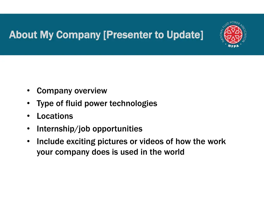 about my company presenter to update about