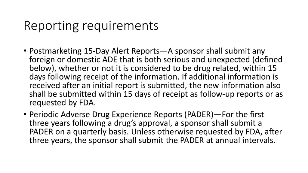 reporting requirements