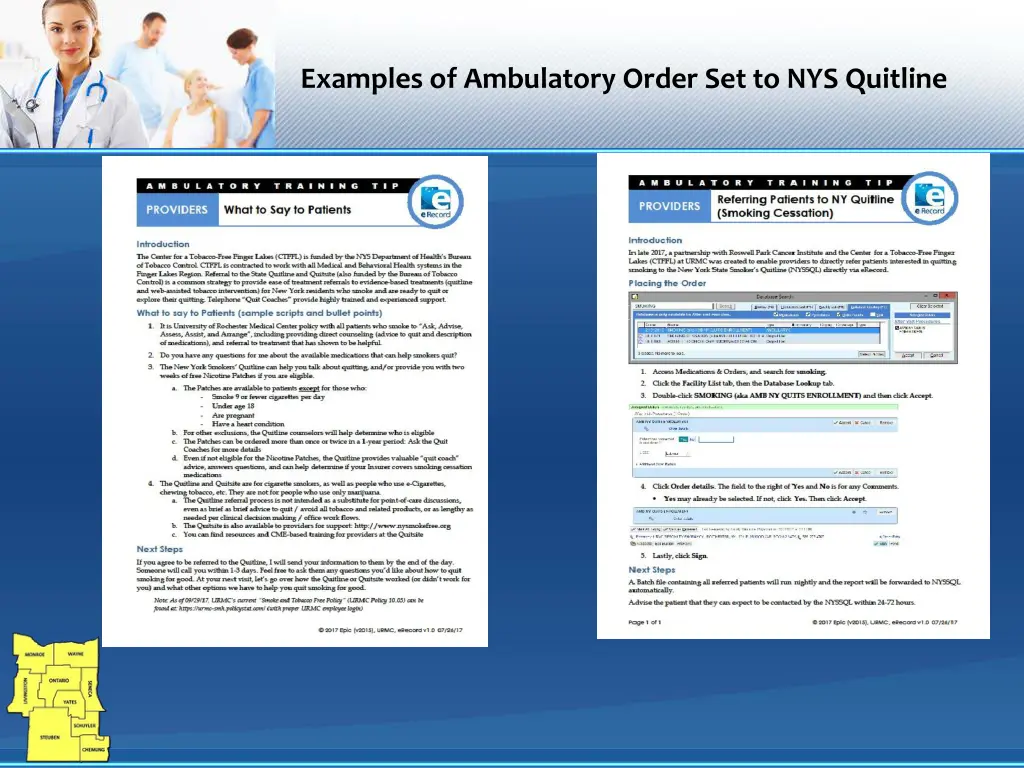 examples of ambulatory order set to nys quitline