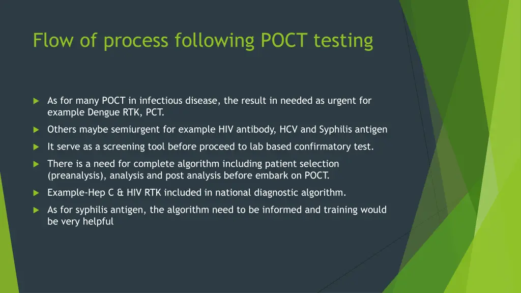 flow of process following poct testing