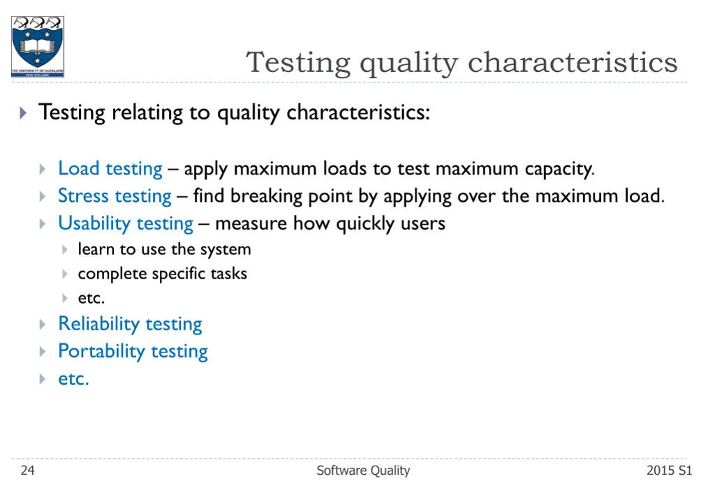 testing quality characteristics