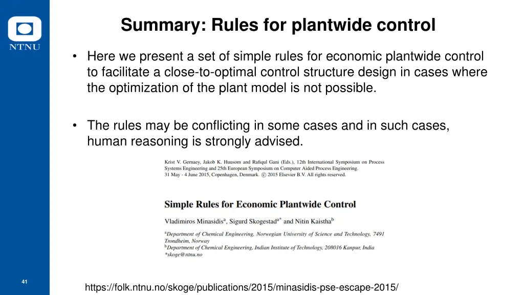summary rules for plantwide control