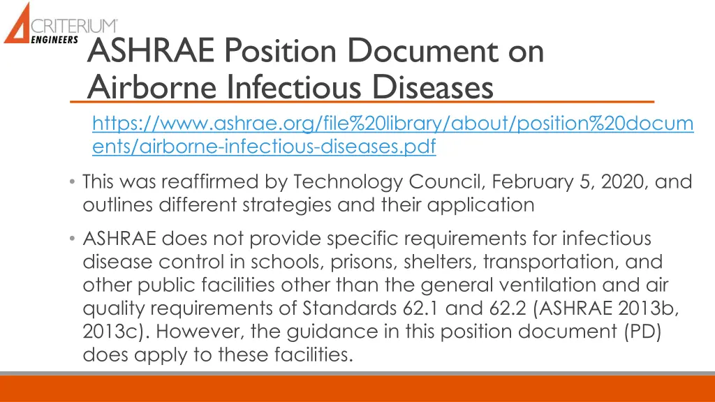 ashrae position document on airborne infectious