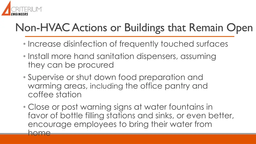 non hvac actions or buildings that remain open