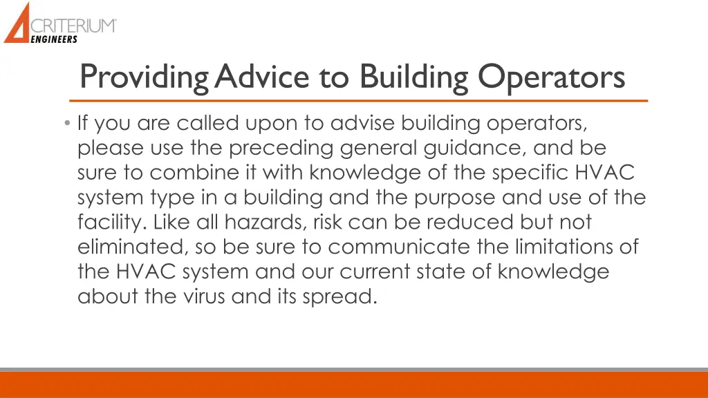 providing advice to building operators