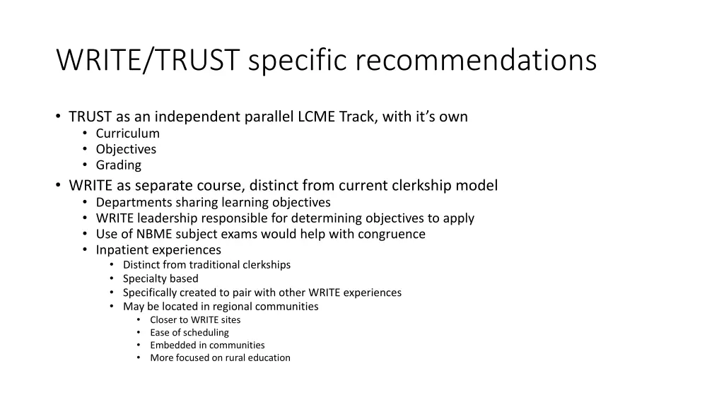 write trust specific recommendations