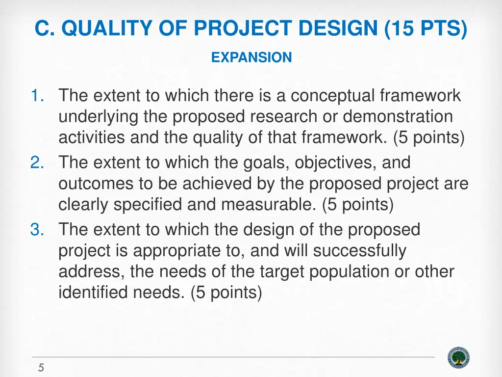 c quality of project design 15 pts