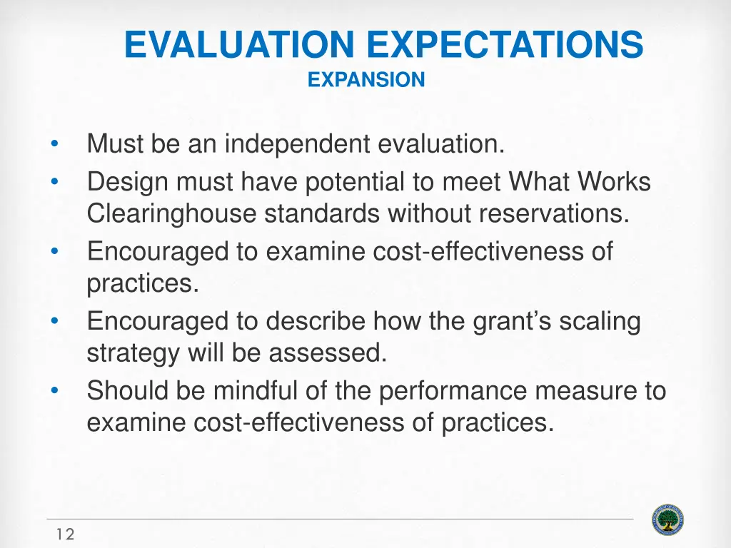 evaluation expectations expansion