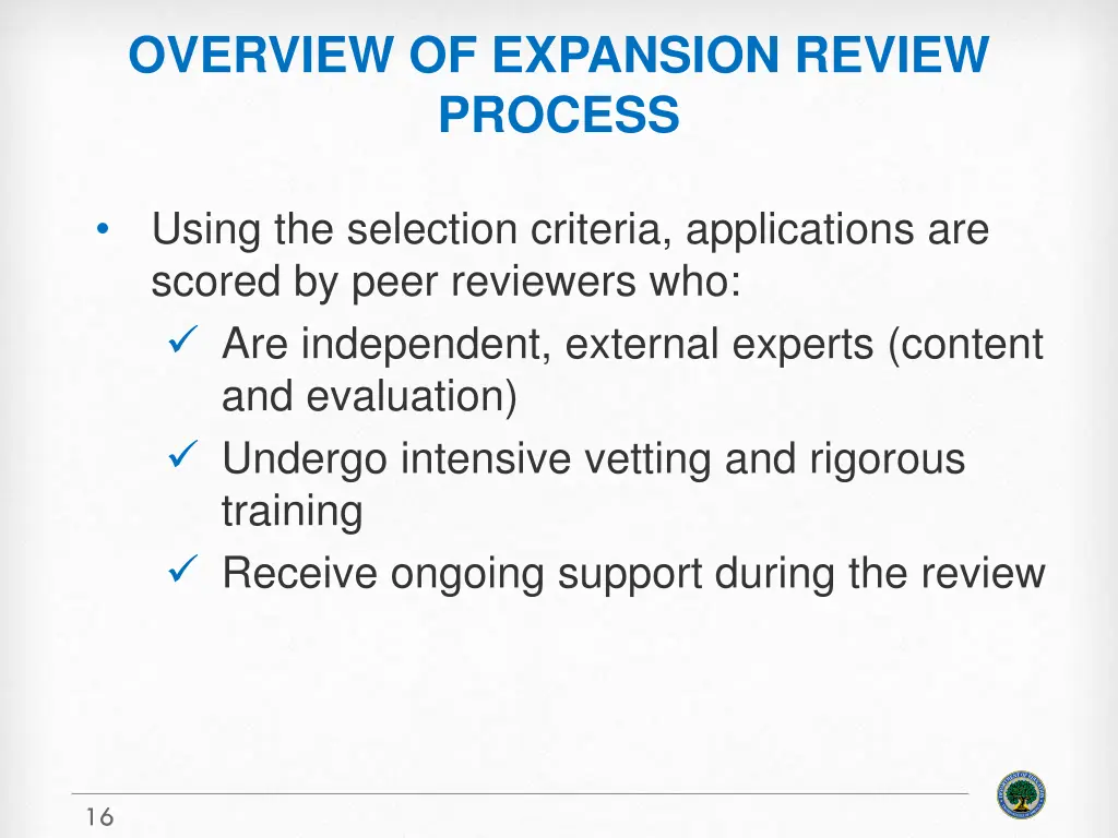 overview of expansion review process