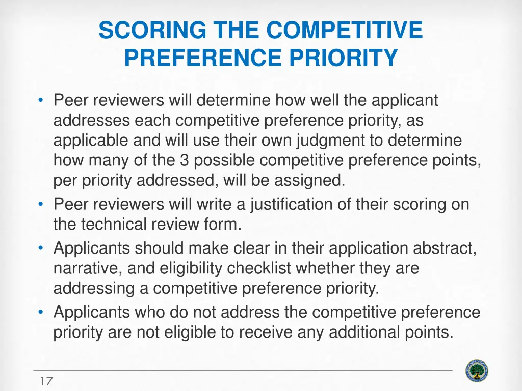 scoring the competitive preference priority