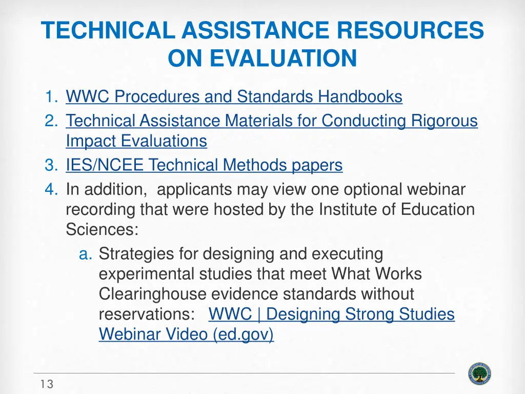 technical assistance resources on evaluation