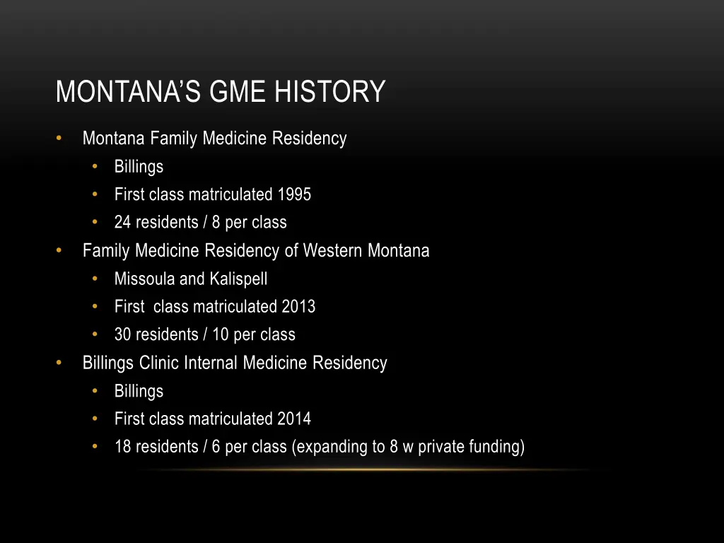 montana s gme history