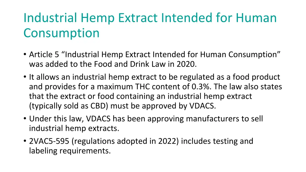 industrial hemp extract intended for human