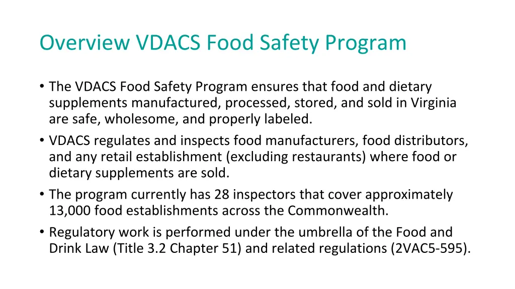 overview vdacs food safety program