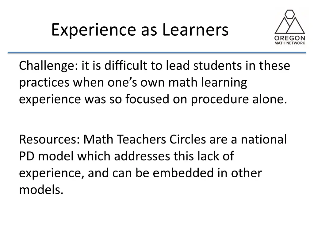 experience as learners