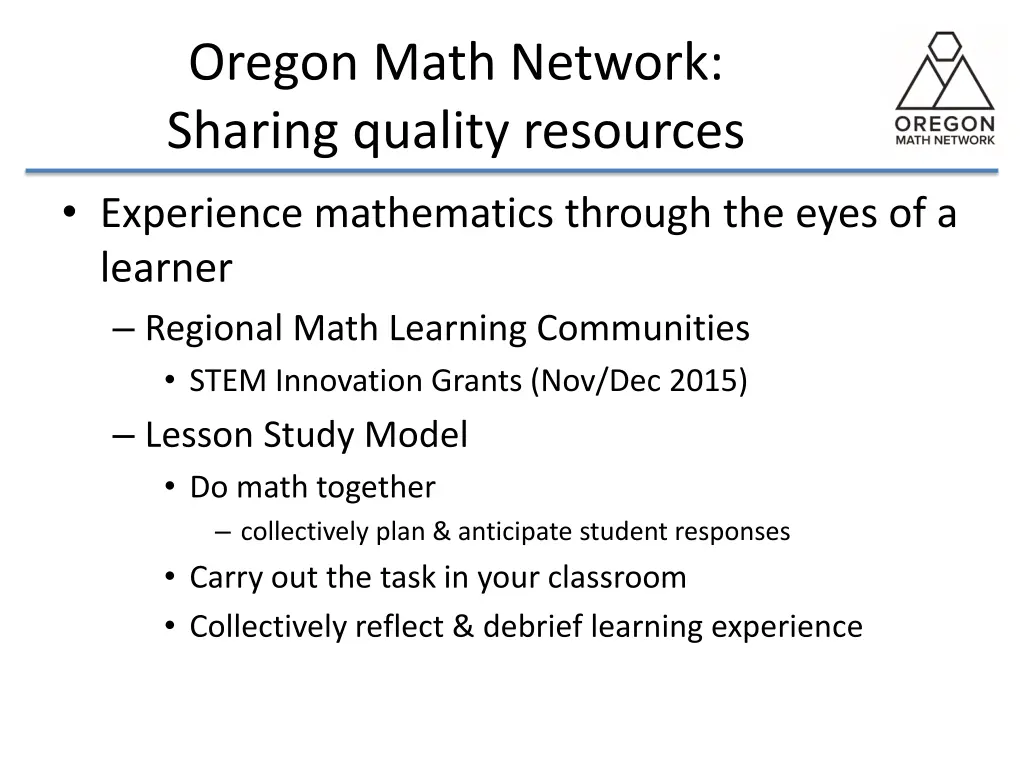 oregon math network sharing quality resources 1