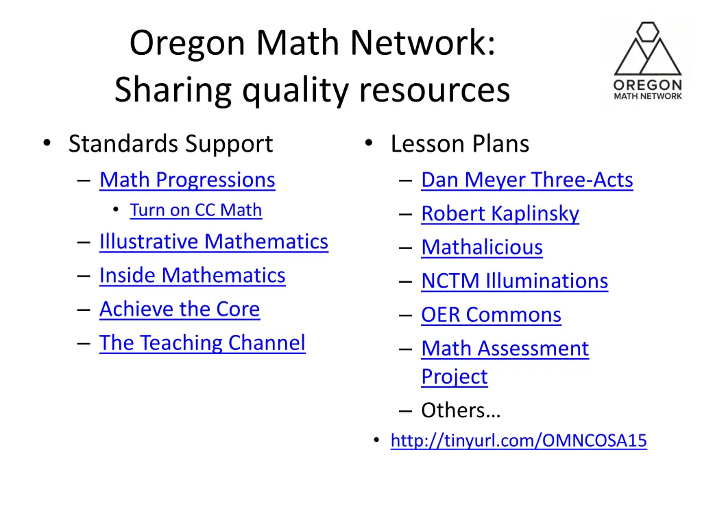 oregon math network sharing quality resources