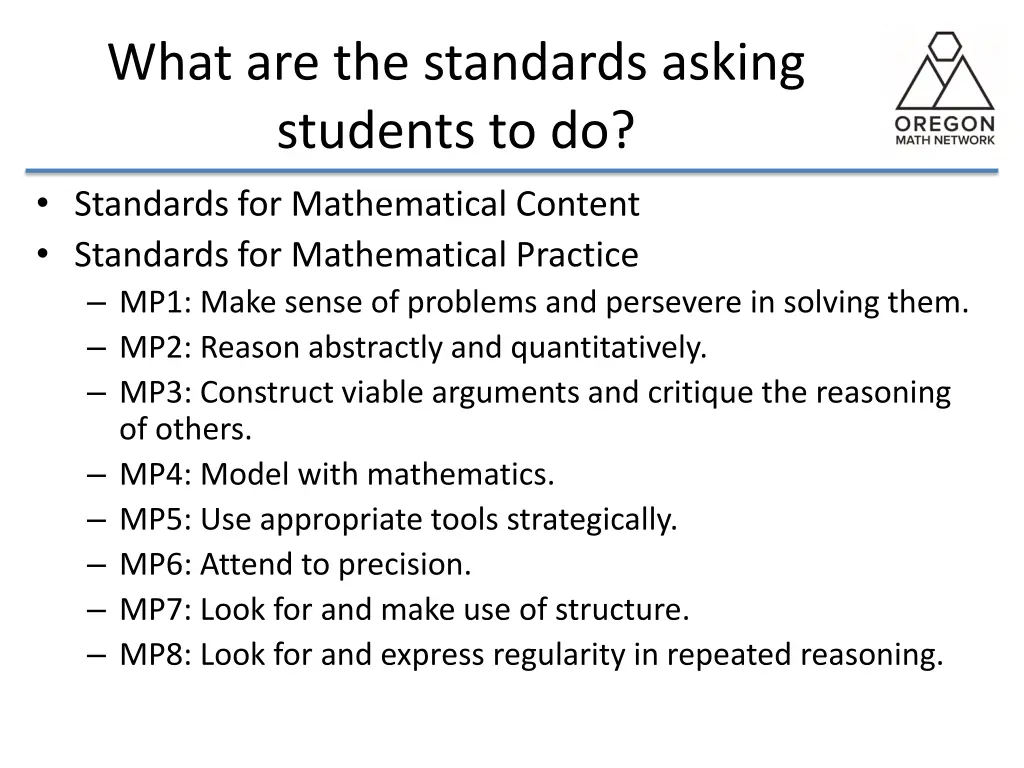 what are the standards asking students